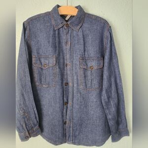 Zara Linen Blend Blue Button-Down Denim Shirt